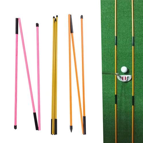 Foldable golf alignment stick set in orange and pink