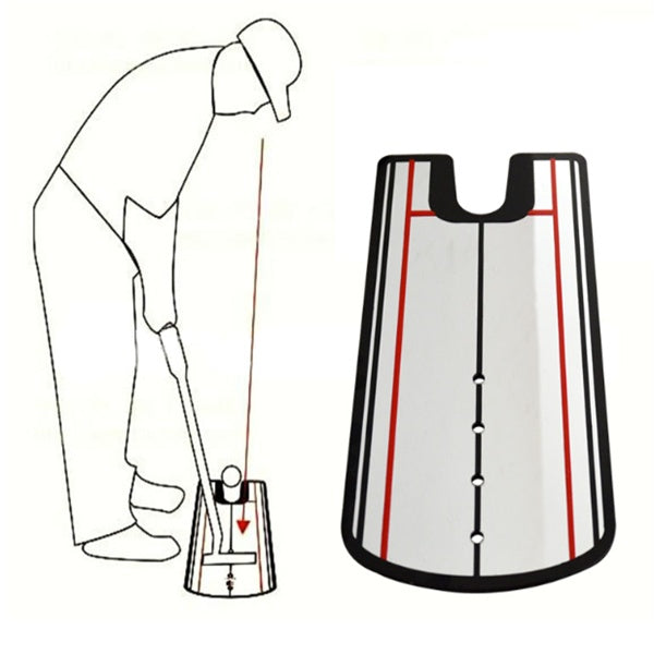 White putting alignment mirror with printed setup guides