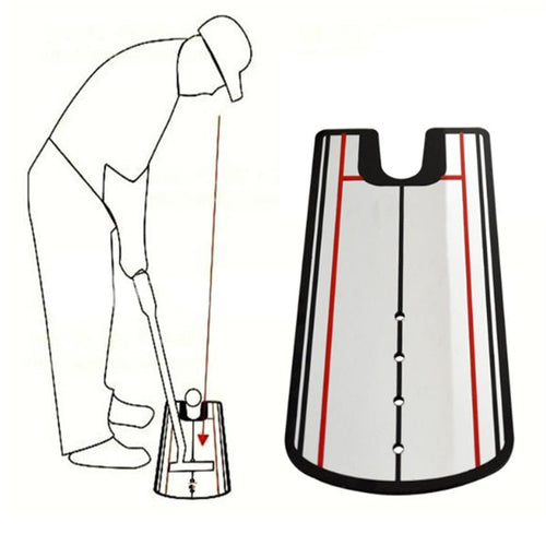 White putting alignment mirror with printed setup guides