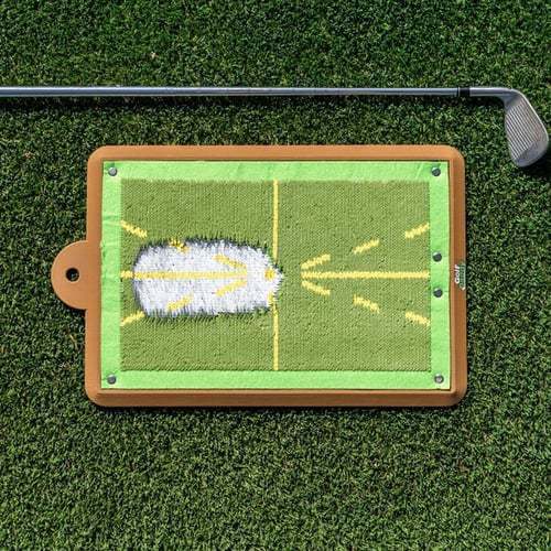 Swing path feedback mat ready for another practice swing